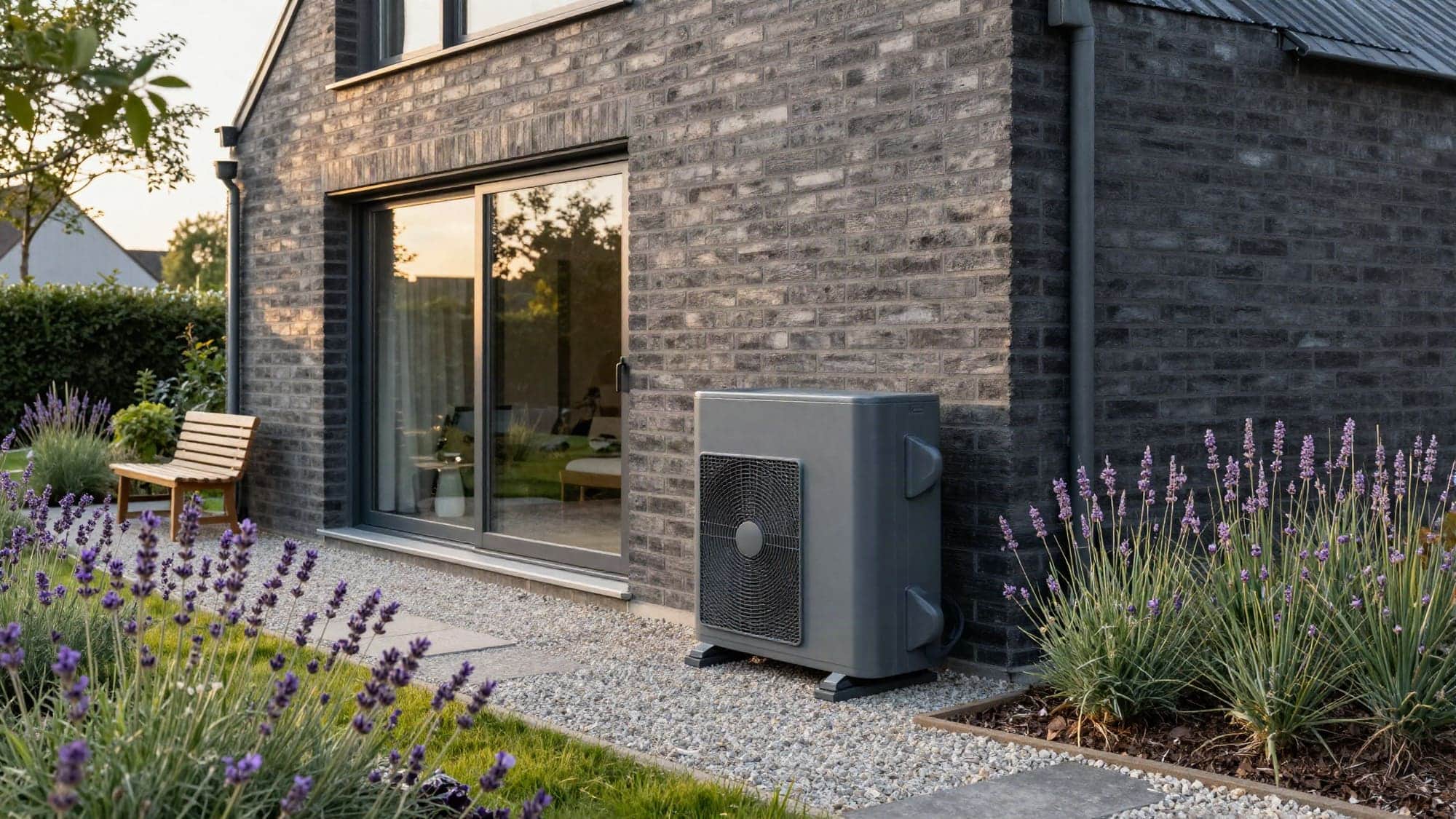 Warmtepomp naast een moderne woning